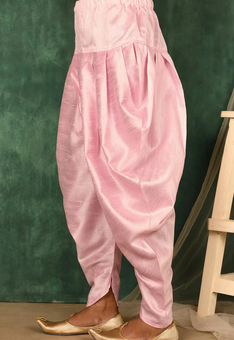 Solid Color Art Silk Dhoti Pant in Pink
