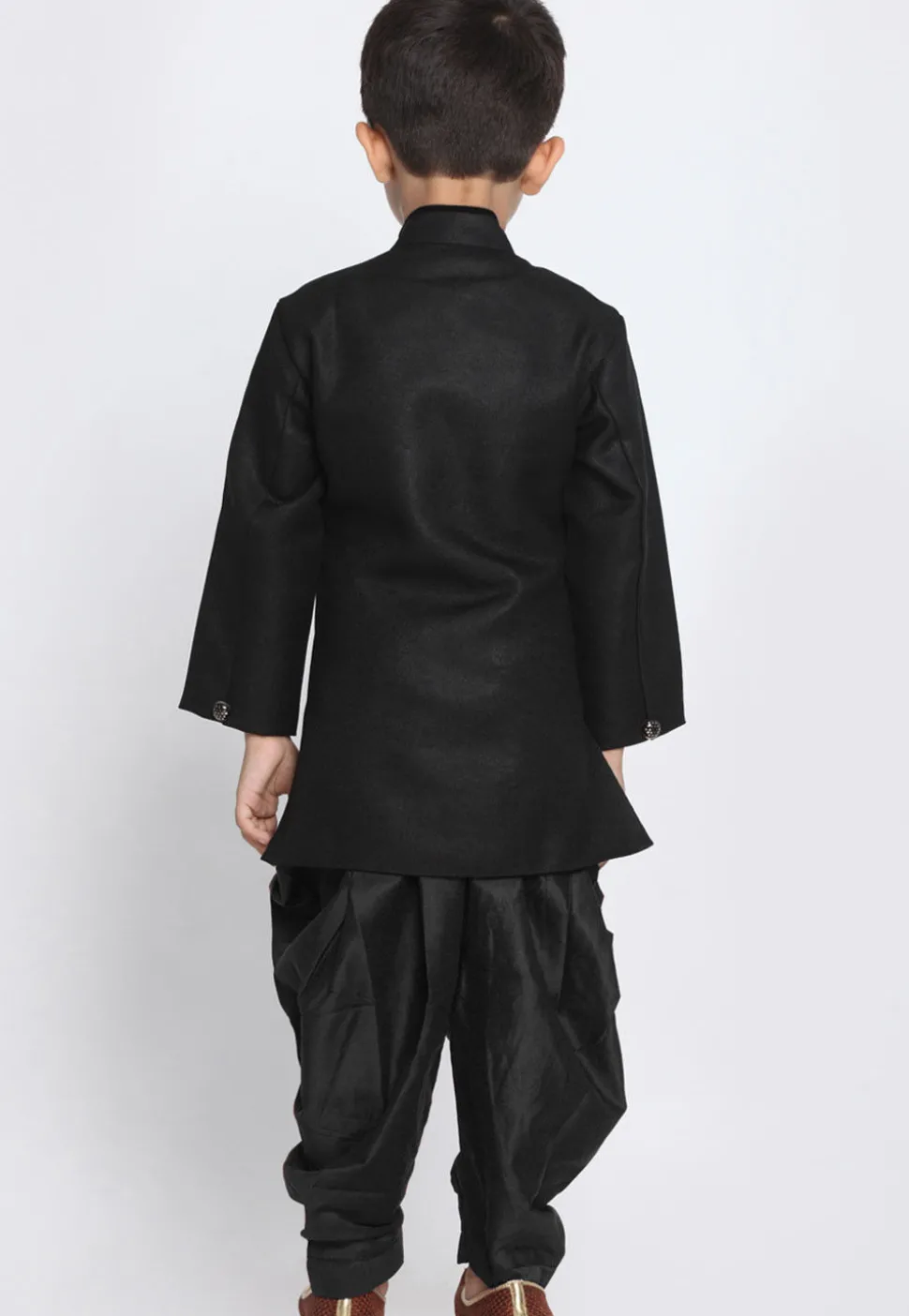 Solid Color Art Silk Dhoti Sherwani in Black