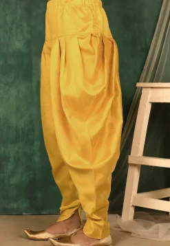Solid Color Art Silk Dhoti Pant in Mustard