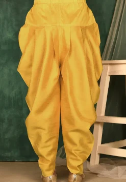 Solid Color Art Silk Dhoti Pant in Mustard