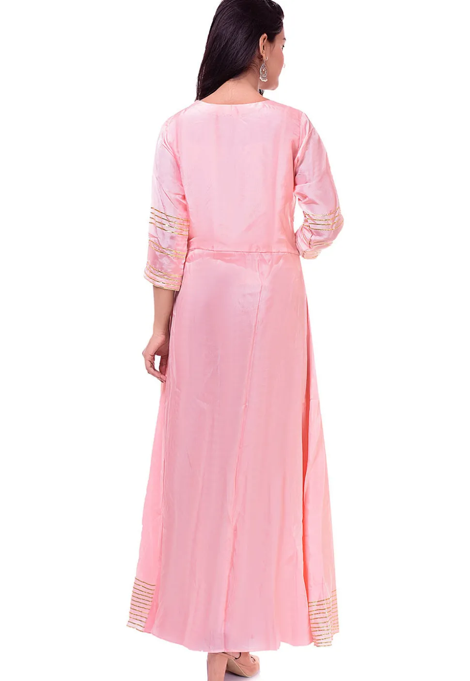 Solid Color Art Silk Hig Low Kurta in Peach