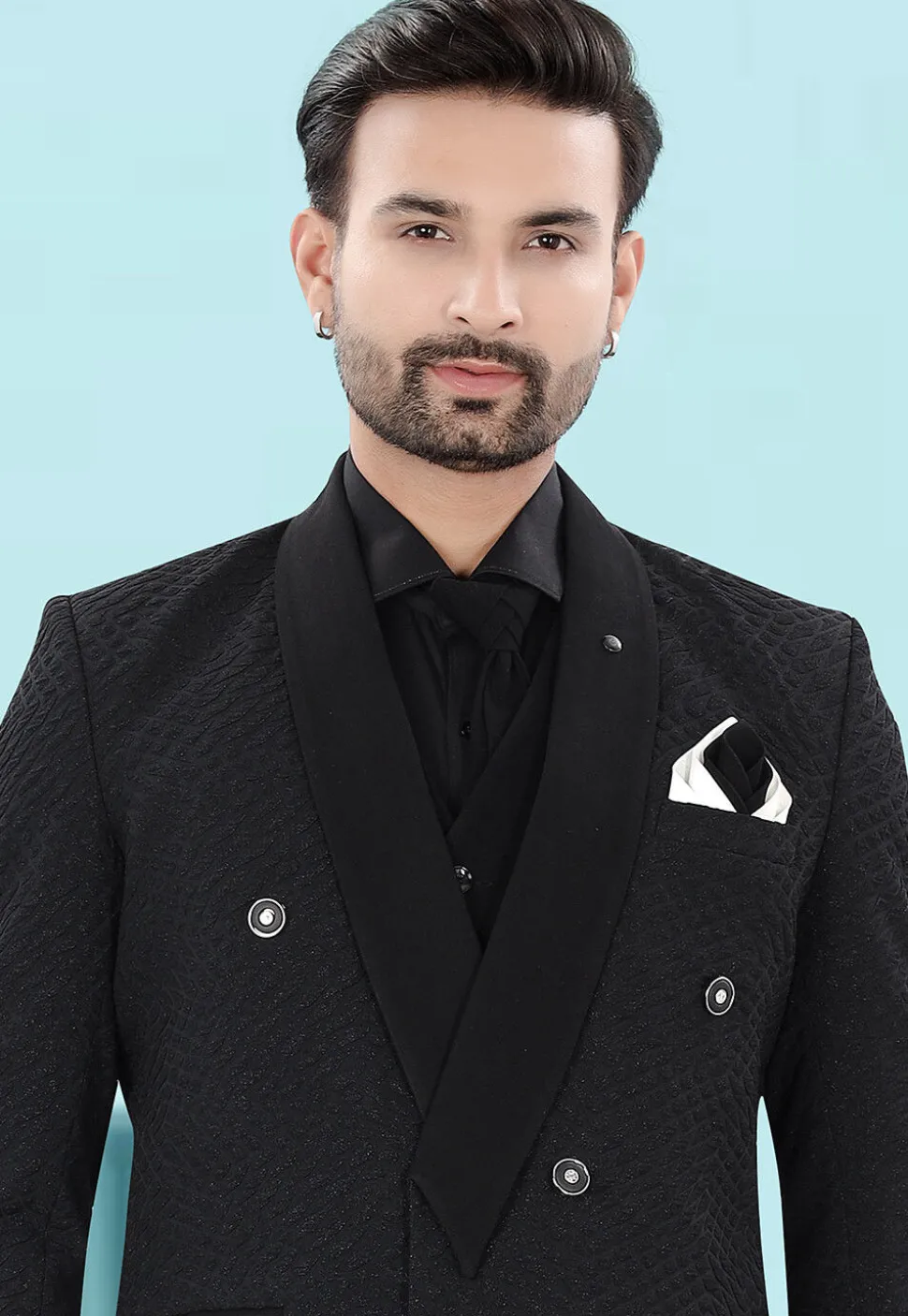 Solid Color Art Silk Jacquard Tuxedo in Black