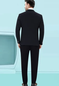 Solid Color Art Silk Jacquard Tuxedo in Navy Blue