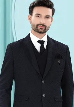 Solid Color Art Silk Jacquard Tuxedo in Navy Blue