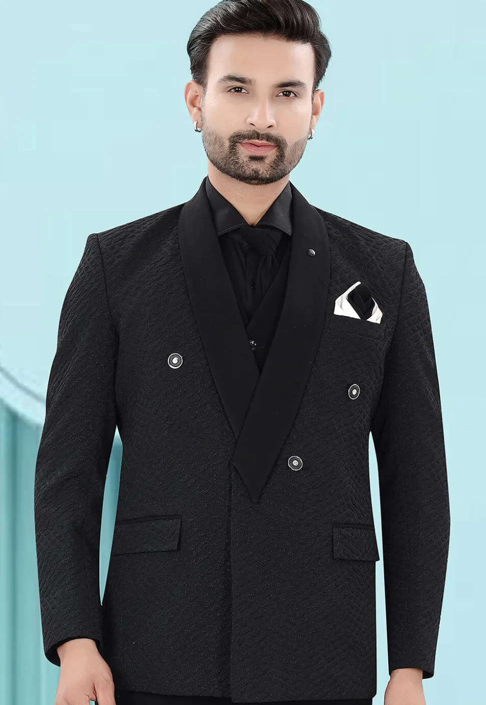 Solid Color Art Silk Jacquard Blazer in Black