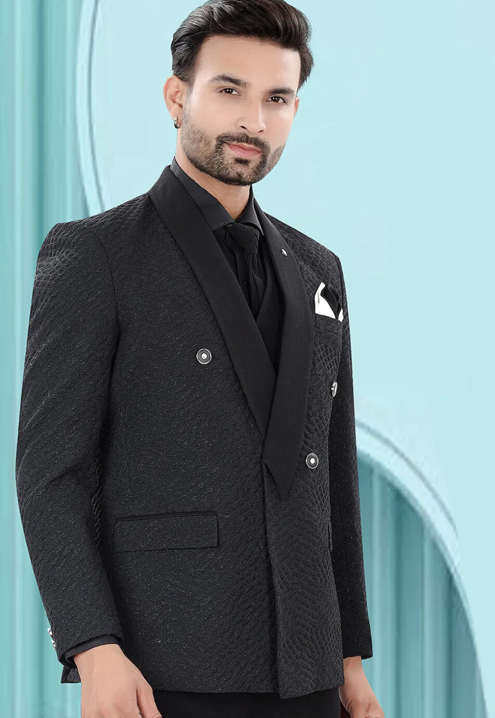 Solid Color Art Silk Jacquard Blazer in Black
