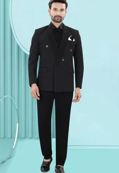 Solid Color Art Silk Jacquard Blazer in Black