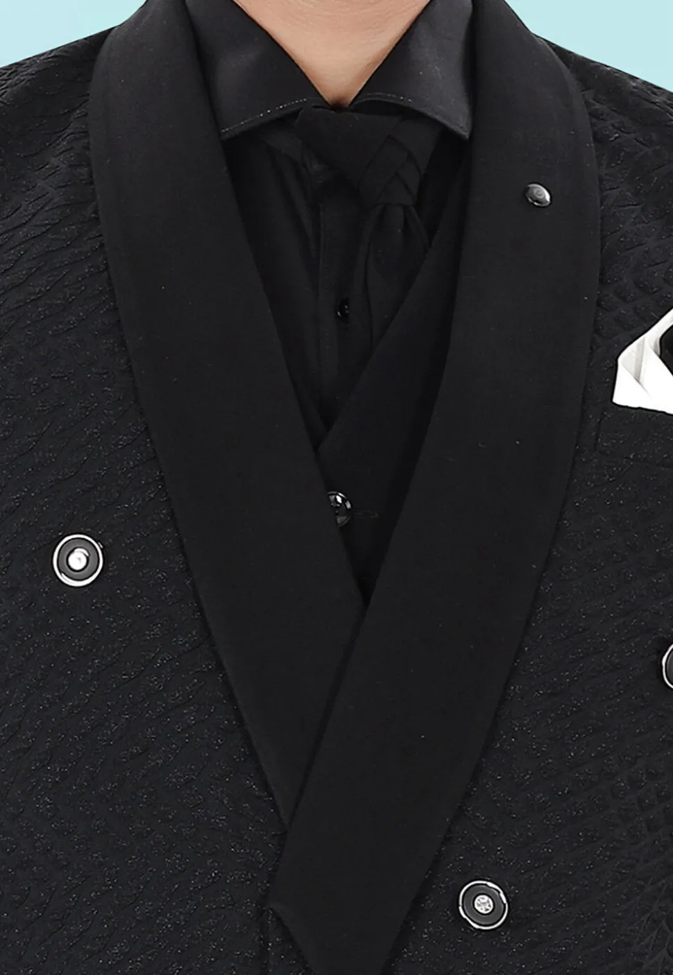 Solid Color Art Silk Jacquard Blazer in Black