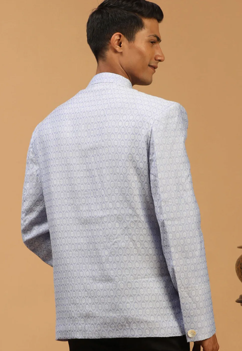 Solid Color Art Silk Jacquard Jodhpuri Jacket in Lavender