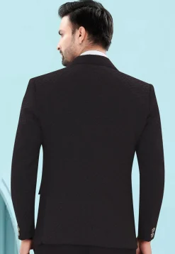 Solid Color Art Silk Jacquard Blazer in Wine