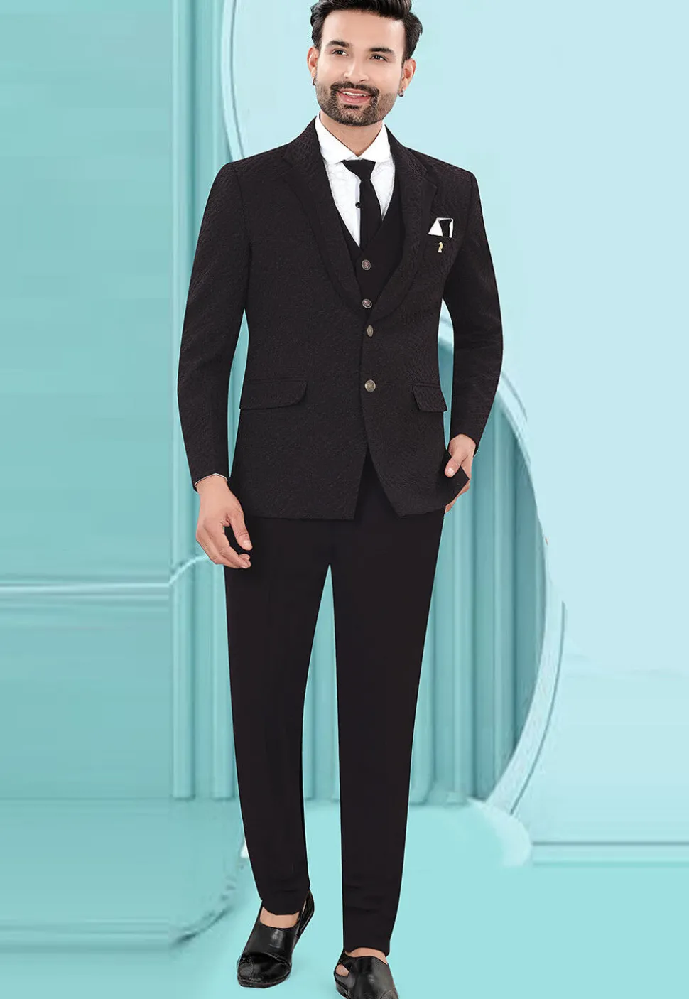 Solid Color Art Silk Jacquard Tuxedo in Wine