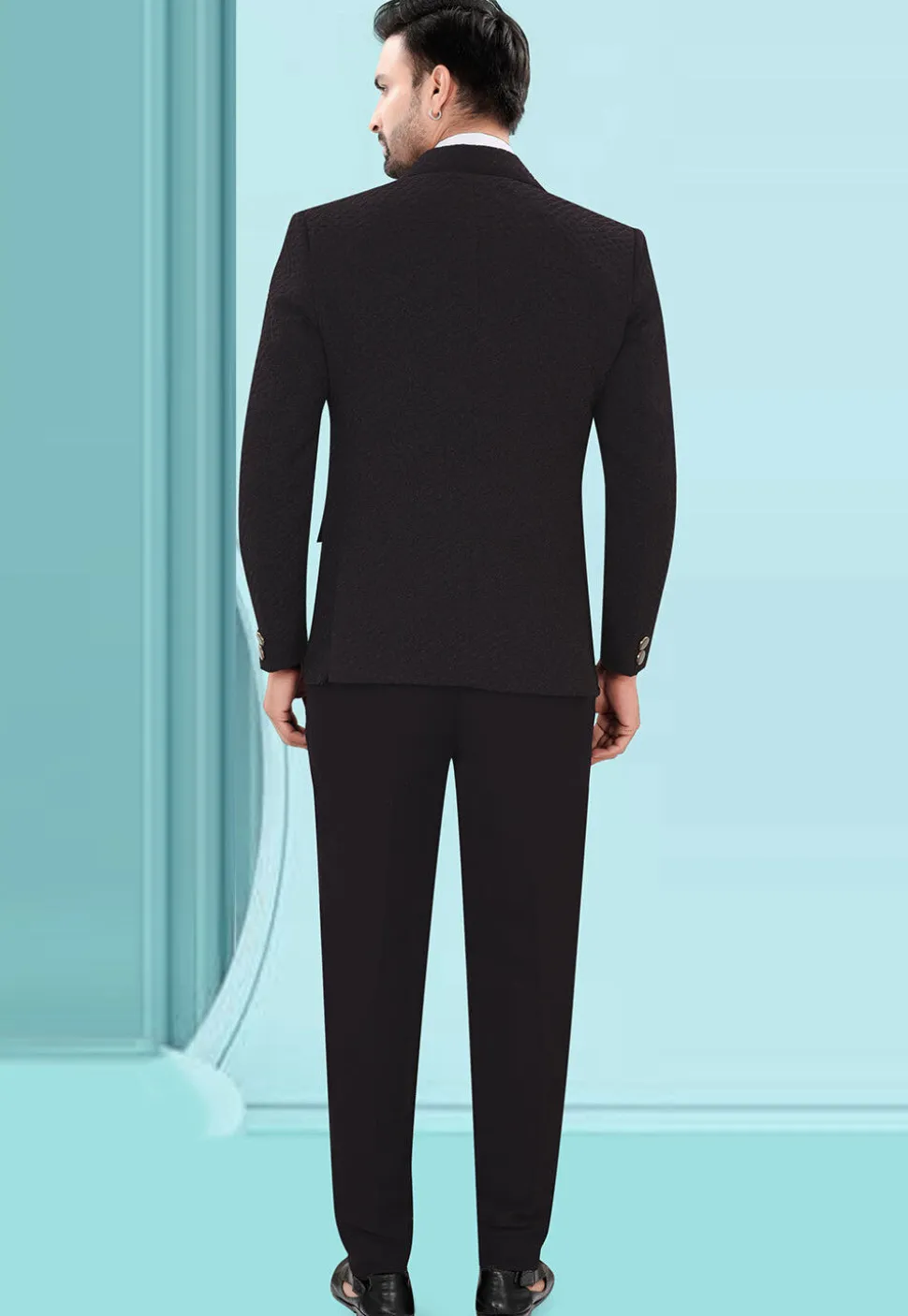 Solid Color Art Silk Jacquard Tuxedo in Wine