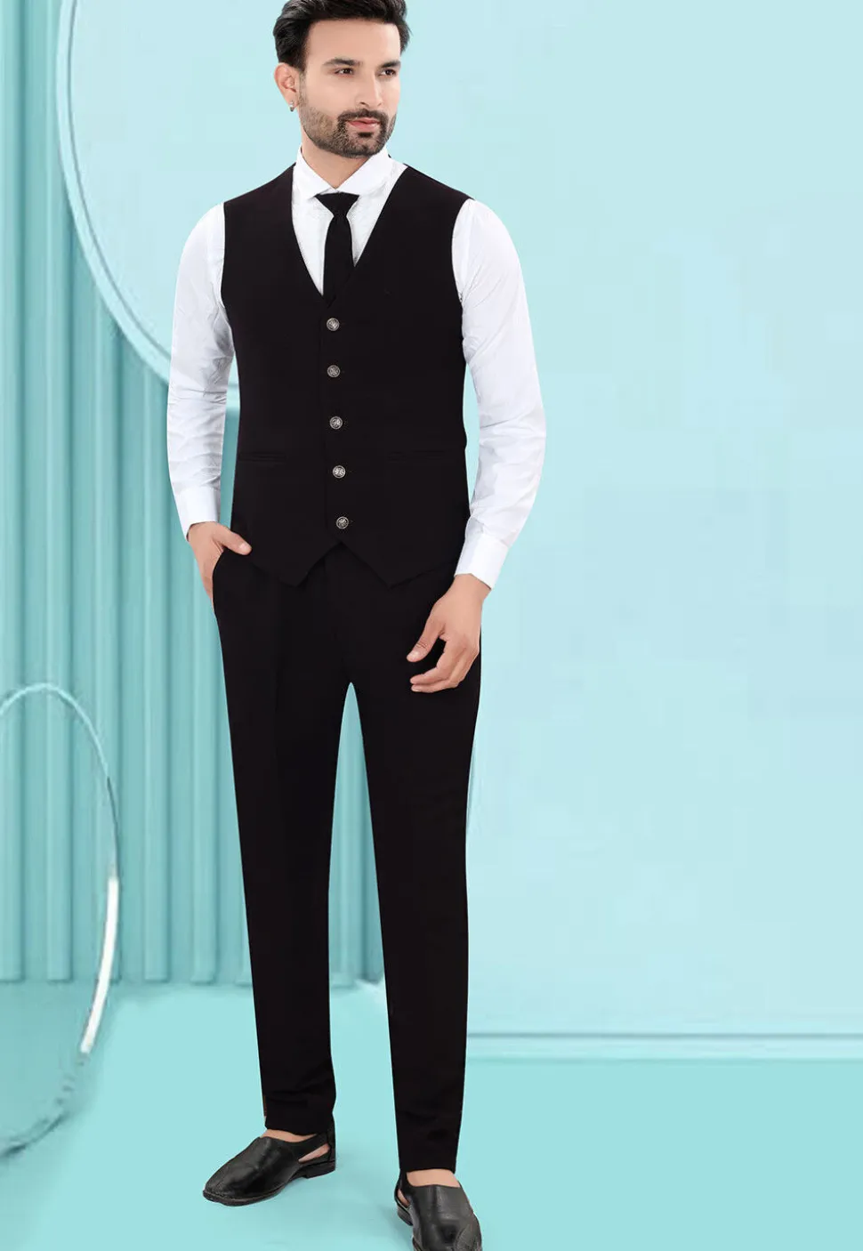 Solid Color Art Silk Jacquard Tuxedo in Wine