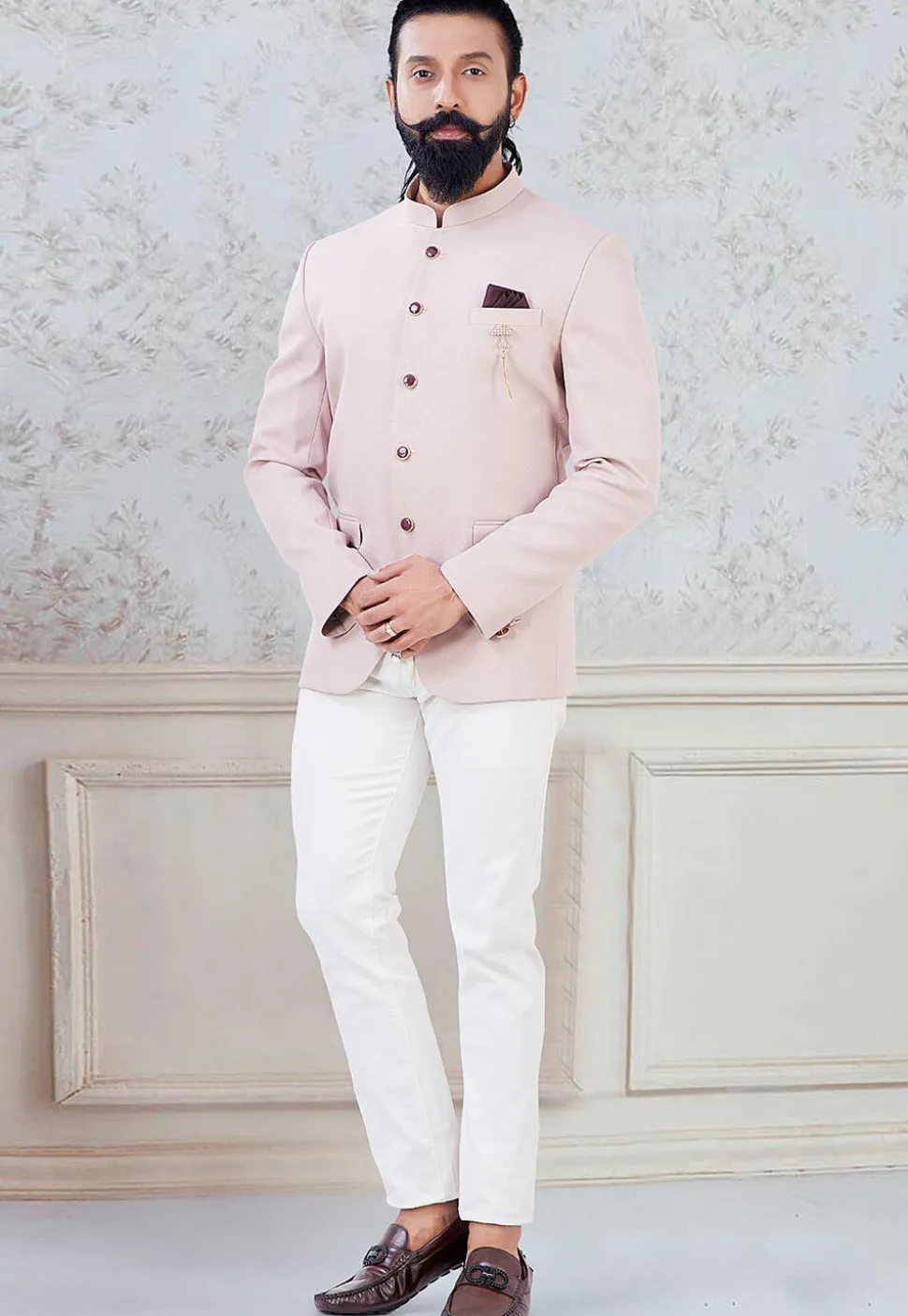 Solid Color Art Silk Jodhpuri Suit in Baby pink