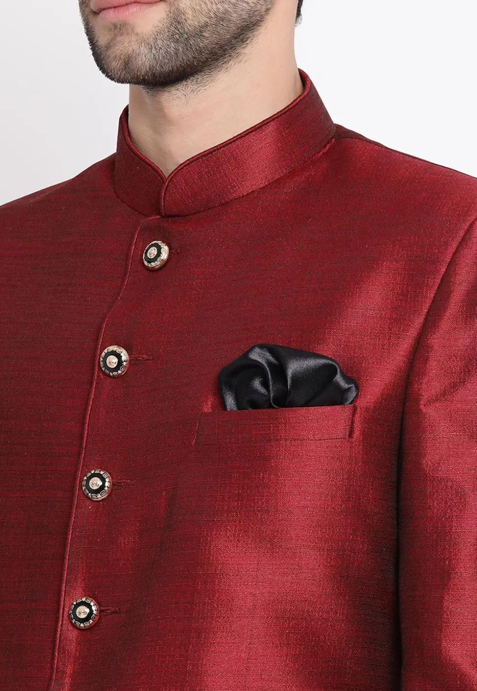 Solid Color Art Silk Jodhpuri Jacket in Maroon