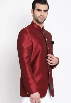 Solid Color Art Silk Jodhpuri Jacket in Maroon