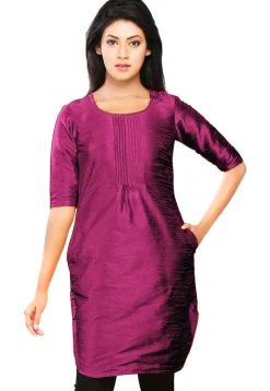 Solid Color Art Silk Kurti in Magenta