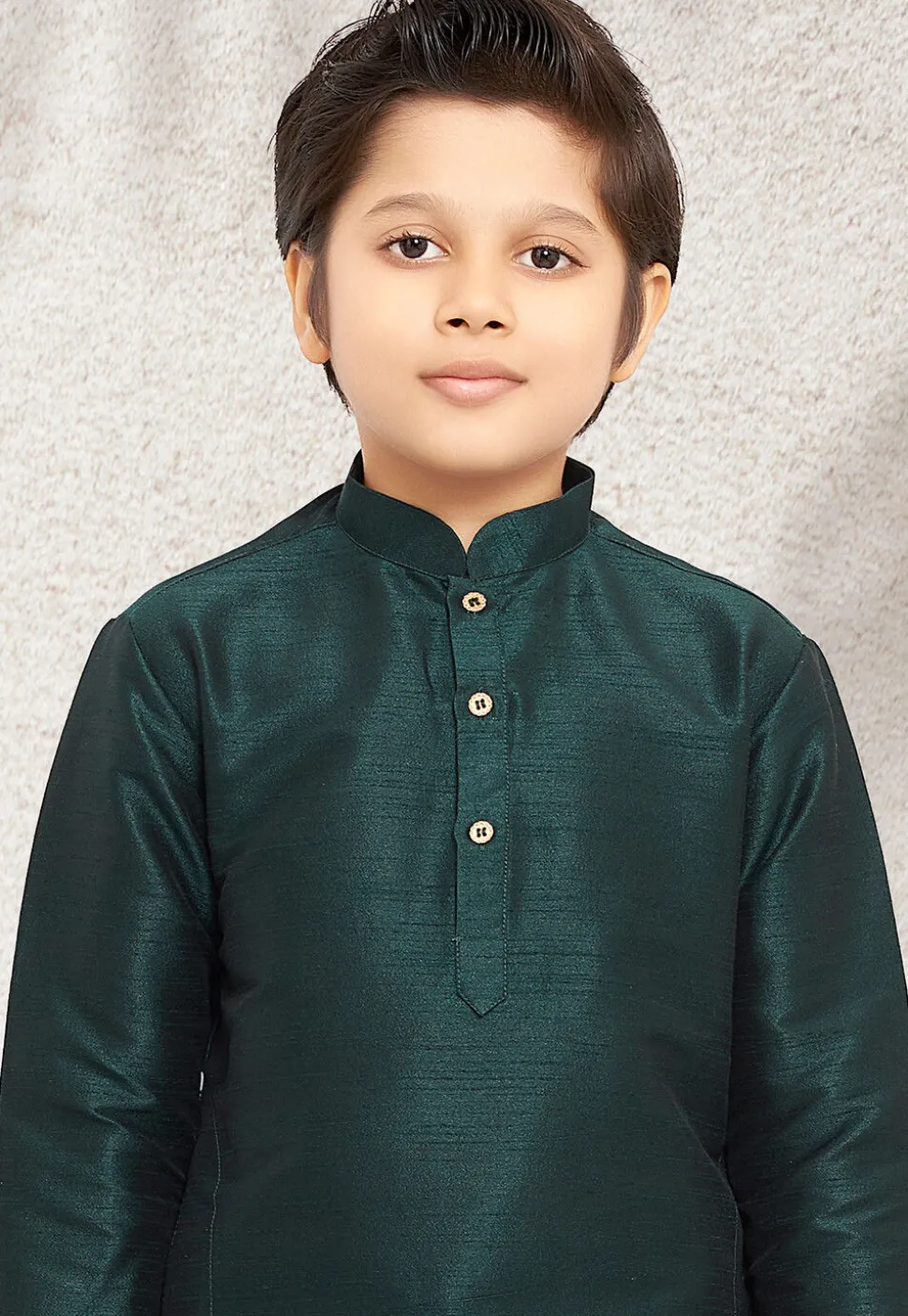 Solid Color Art Silk Kurta Set in Dark Green and