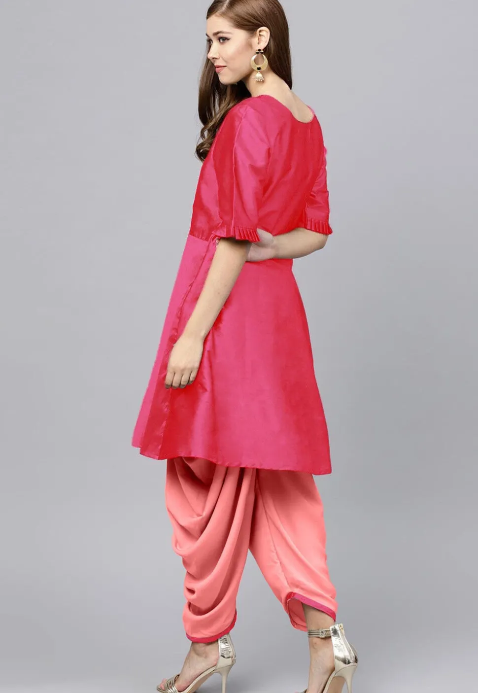 Solid Color Art Silk Kurti in Fuchsia