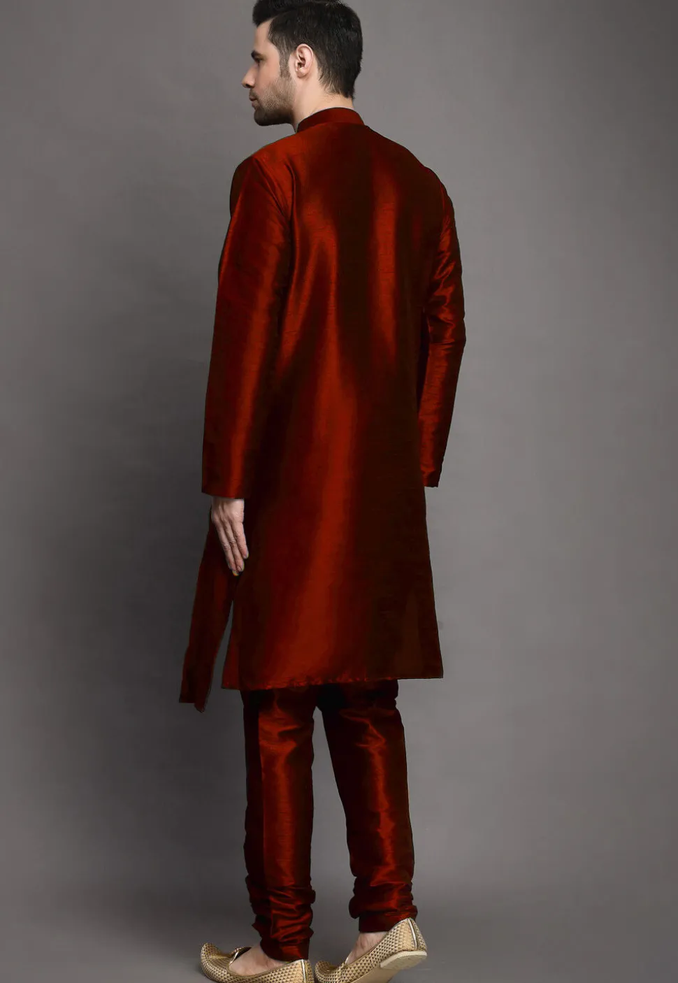 Solid Color Art Silk Kurta Set in Maroon