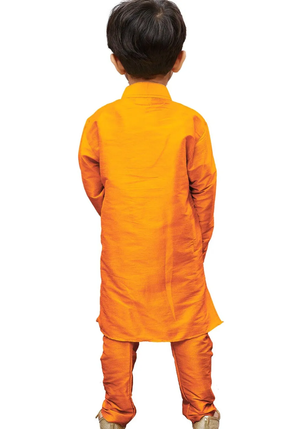 Solid Color Art Silk Kurta Set in Orange