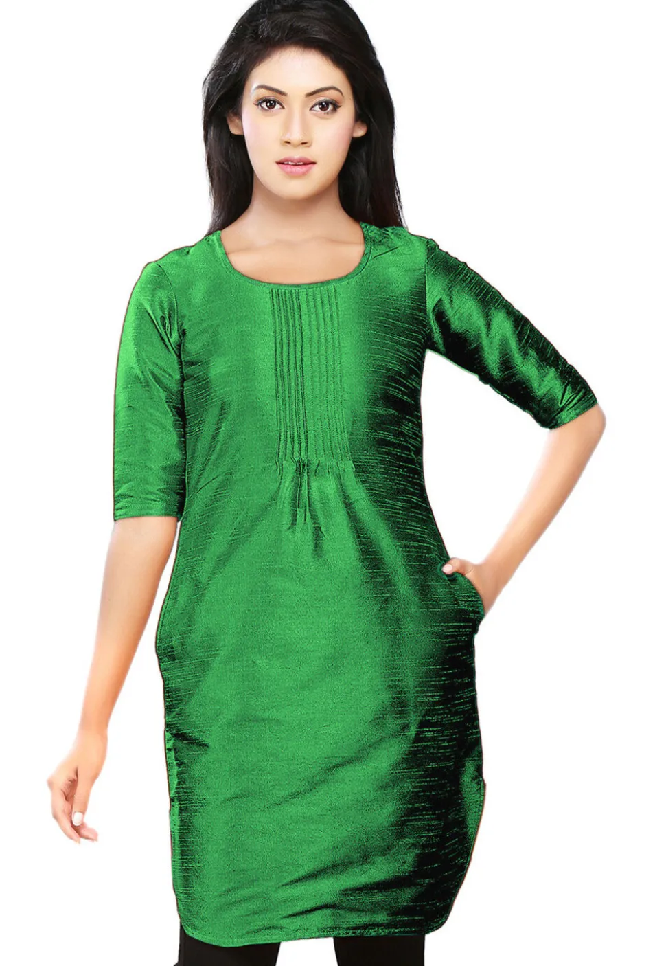 Solid Color Art Silk Kurti in Green