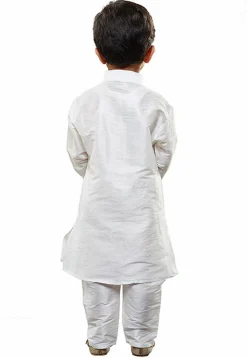 Solid Color Art Silk Kurta Set in White