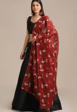 Solid Color Art Silk Lehenga in Black