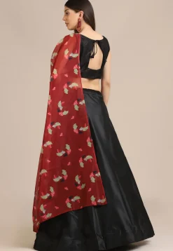 Solid Color Art Silk Lehenga in Black