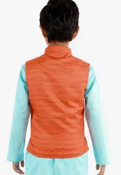 Solid Color Art Silk Nehru Jacket in Orange