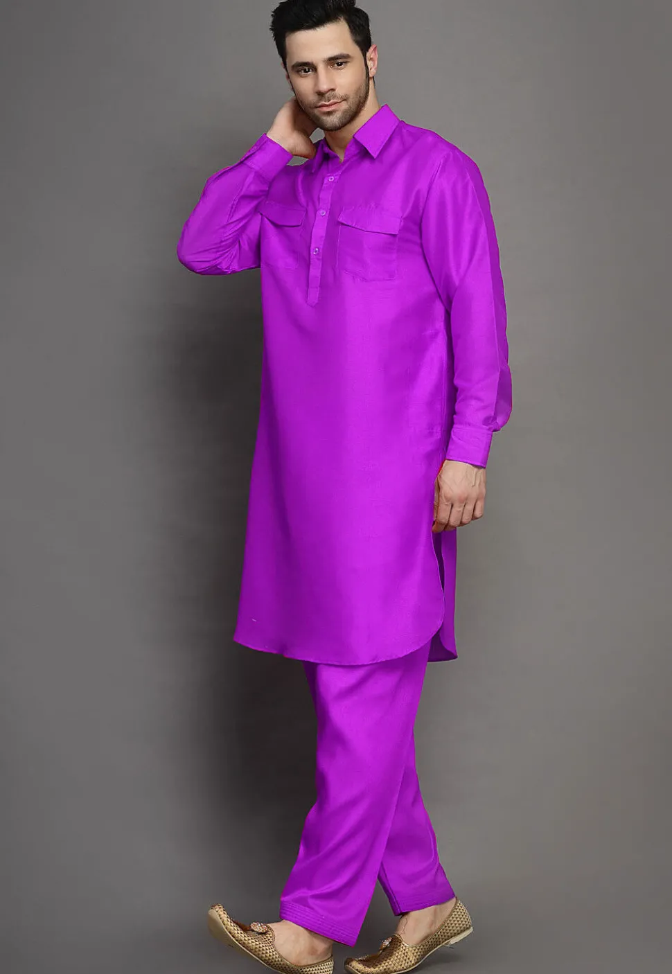 Solid Color Art Silk Paithani Suit in Violet