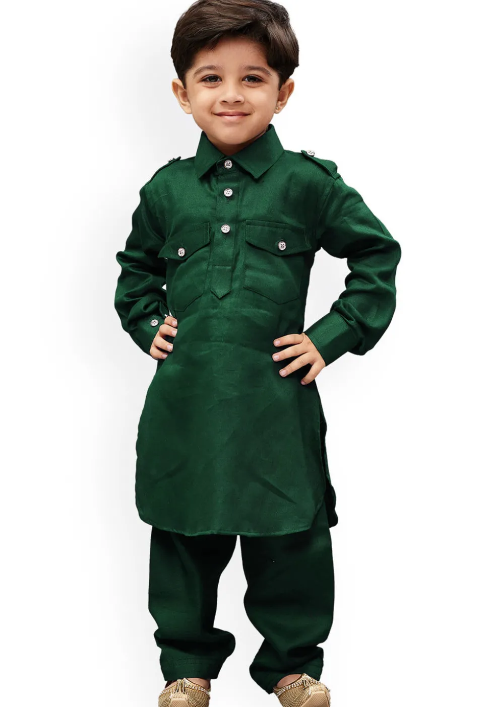 Solid Color Art Silk Paithani Suit in Dark Green