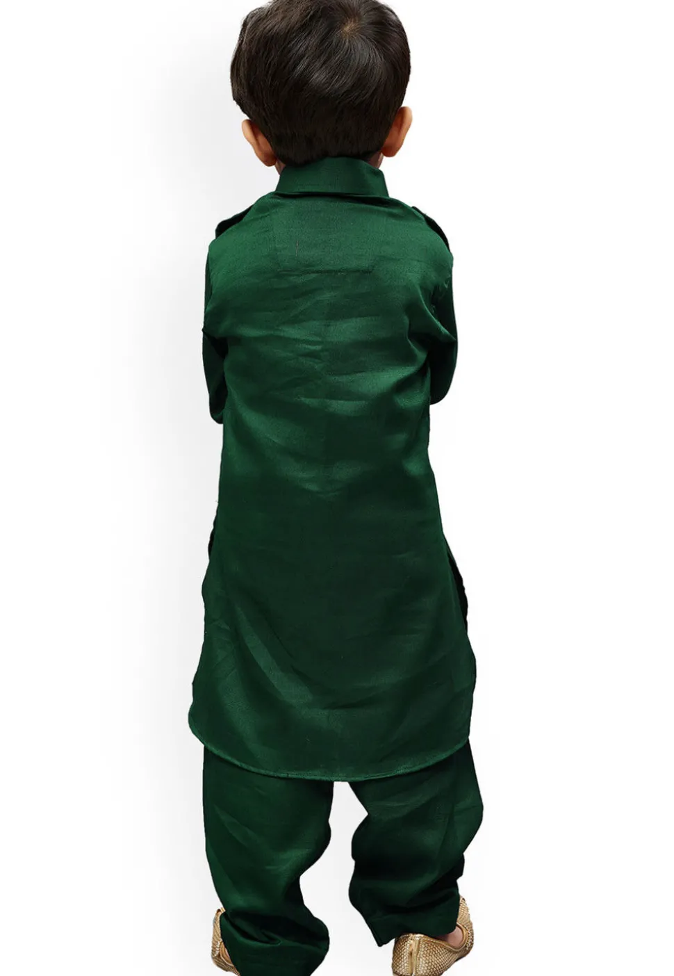 Solid Color Art Silk Paithani Suit in Dark Green