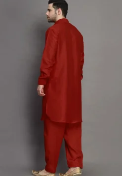 Solid Color Art Silk Paithani Suit in Maroon