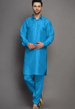 Solid Color Art Silk Paithani Suit in Blue