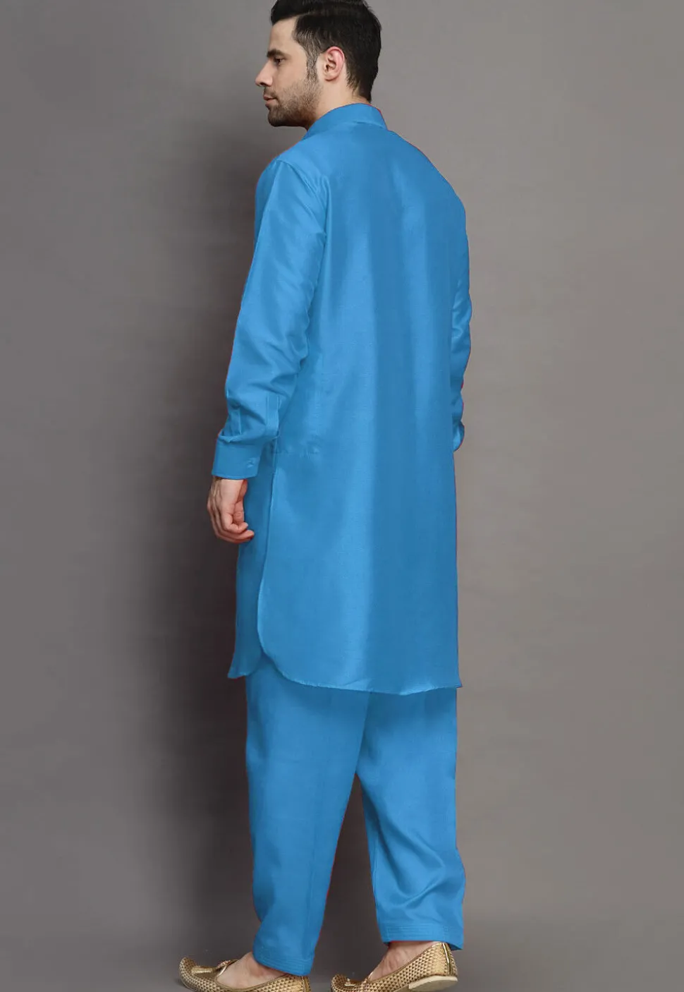 Solid Color Art Silk Paithani Suit in Blue