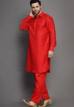 Solid Color Art Silk Paithani Suit in Red