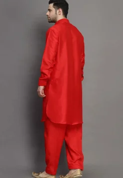 Solid Color Art Silk Paithani Suit in Red