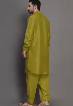 Solid Color Art Silk Paithani Suit in Olive Green