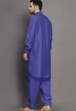 Solid Color Art Silk Paithani Suit in Royal Blue