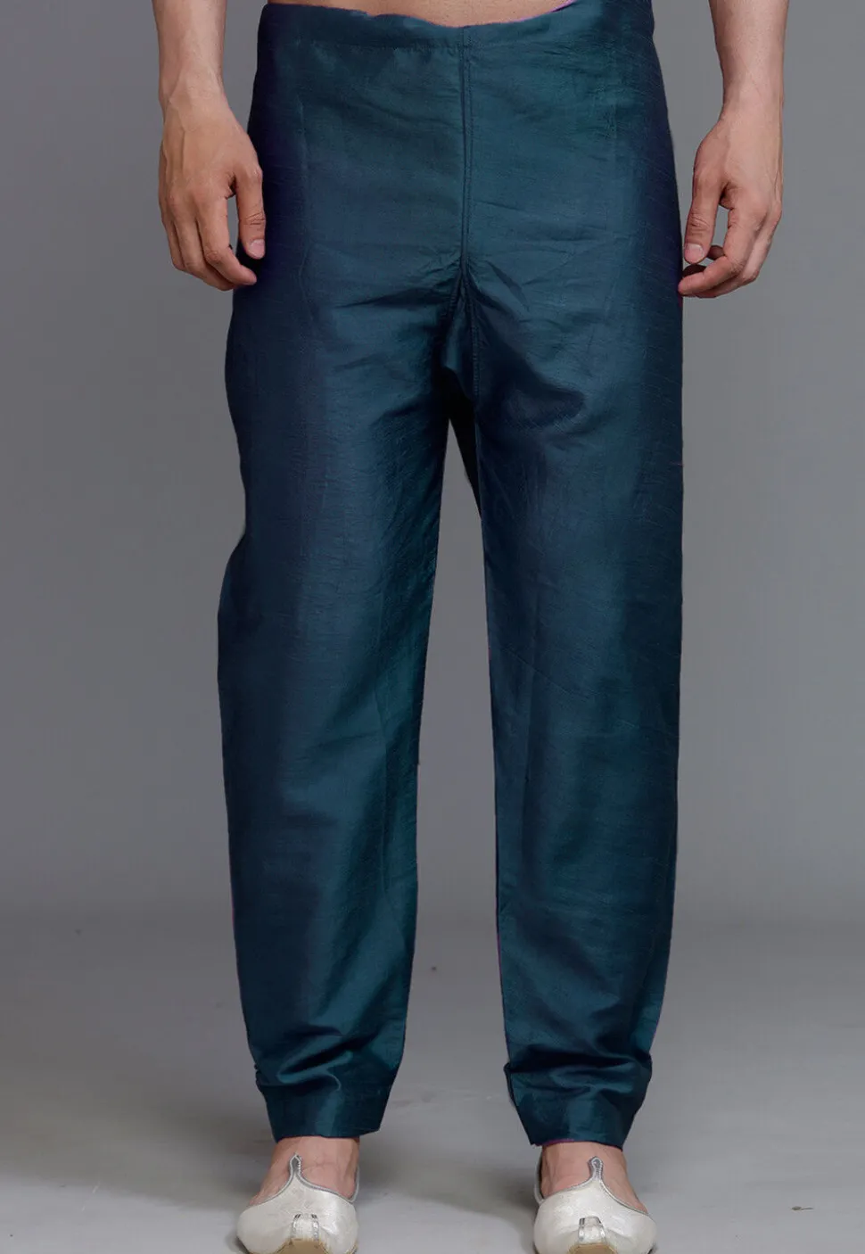 Solid Color Art Silk Pajama in Teal Blue