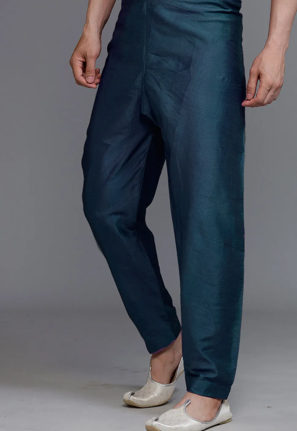 Solid Color Art Silk Pajama in Teal Blue
