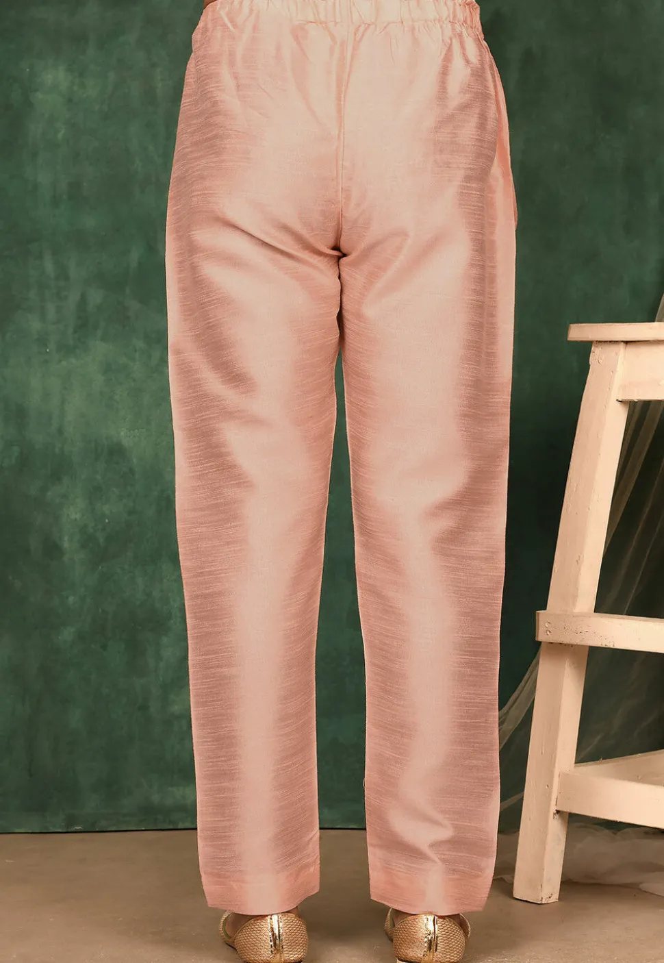 Solid Color Art Silk Pajama in Peach