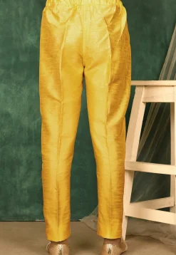 Solid Color Art Silk Pajama in Yellow