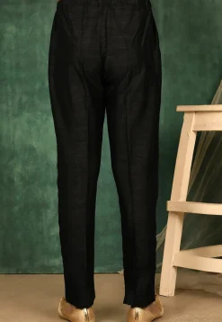 Solid Color Art Silk Pajama in Black