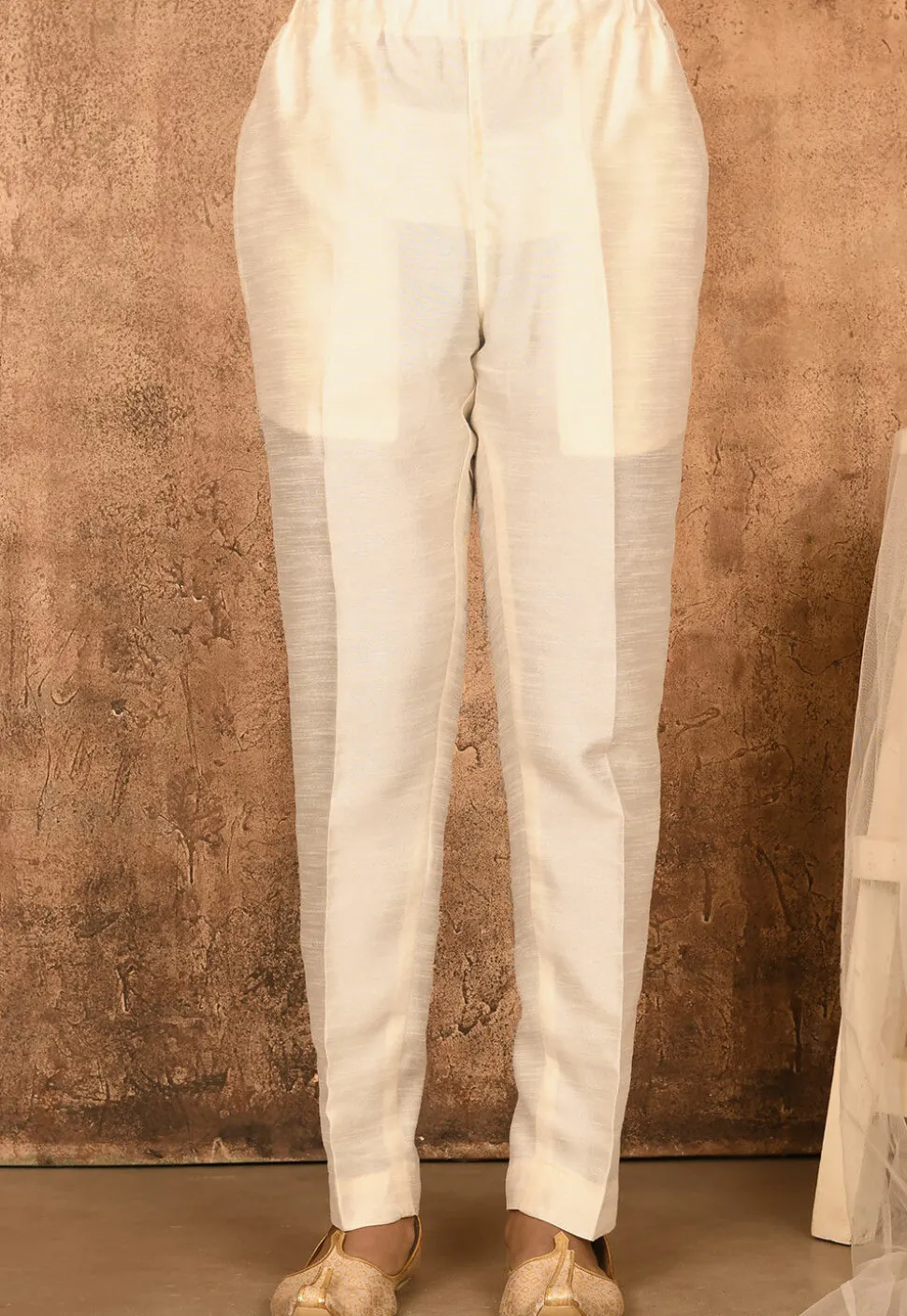 Solid Color Art Silk Pajama in Off White