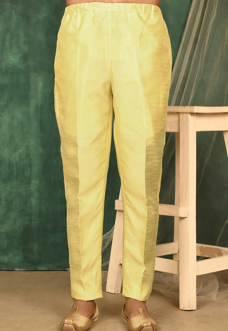 Solid Color Art Silk Pajama in Yellow