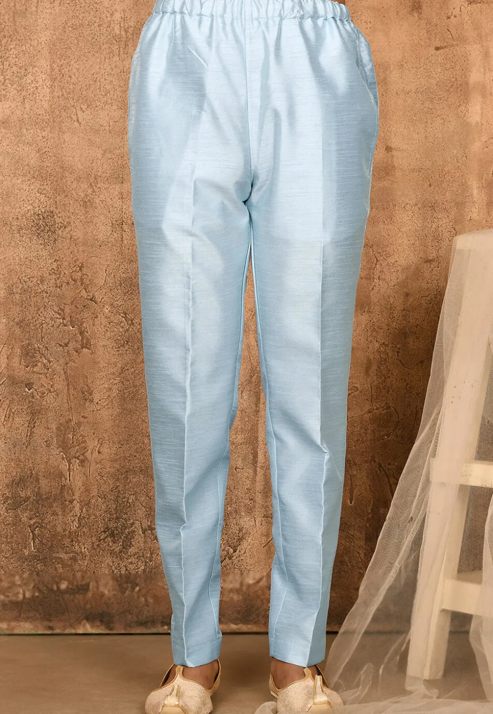 Solid Color Art Silk Pajama in Sky Blue
