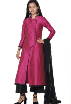 Solid Color Art Silk Pakistani Suit in Magenta