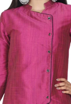 Solid Color Art Silk Pakistani Suit in Magenta